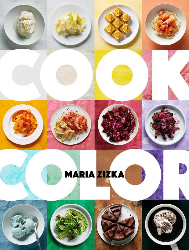 tiled images and lettering, some featuring color coordinated dishes with foods