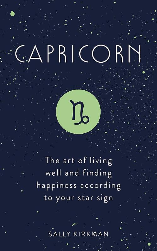 Capricorn symbol on a green circle on a starry background.