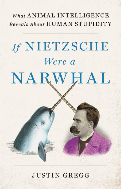 tan cover with human with horn coming out of forehead with narwhal jousting with black and blue text