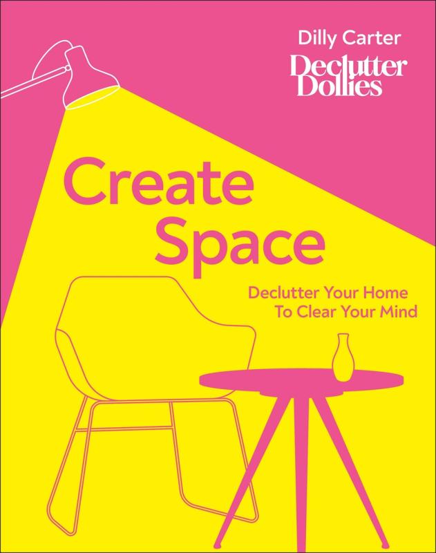 pink and yellow cover with illustration of chair and table with pink and white text