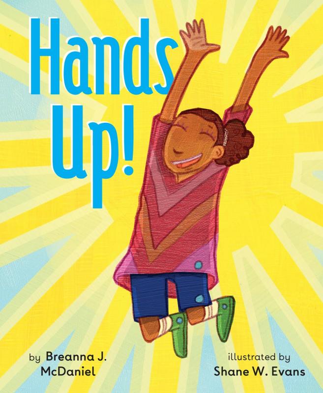 Cover with a drawing of a young black girl jumping with hands raised