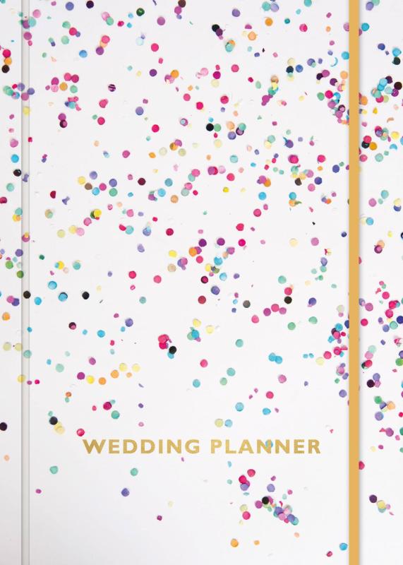 white cover with multicolored dots with gold text