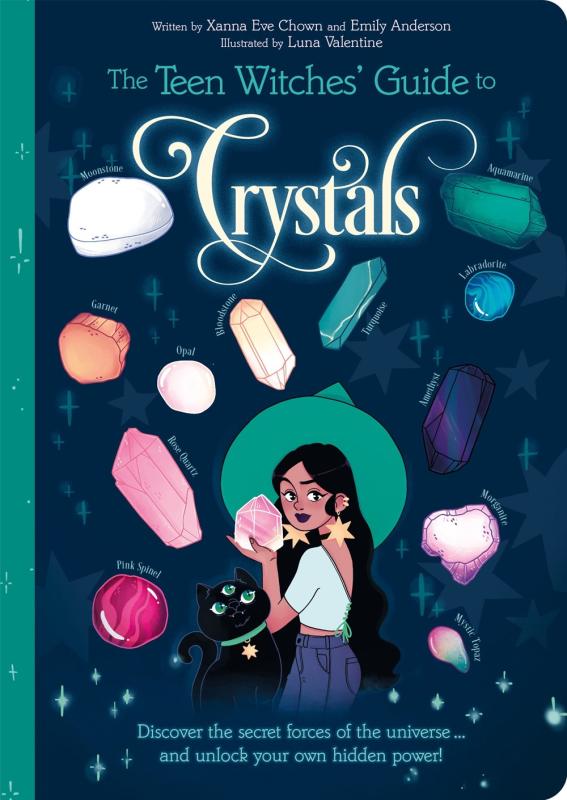 a teen and a cat chill with crystals