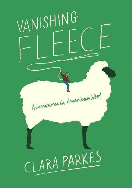 Green cover with a drawing of a very large sheep with a small person riding it like a cowboy with a lasso.