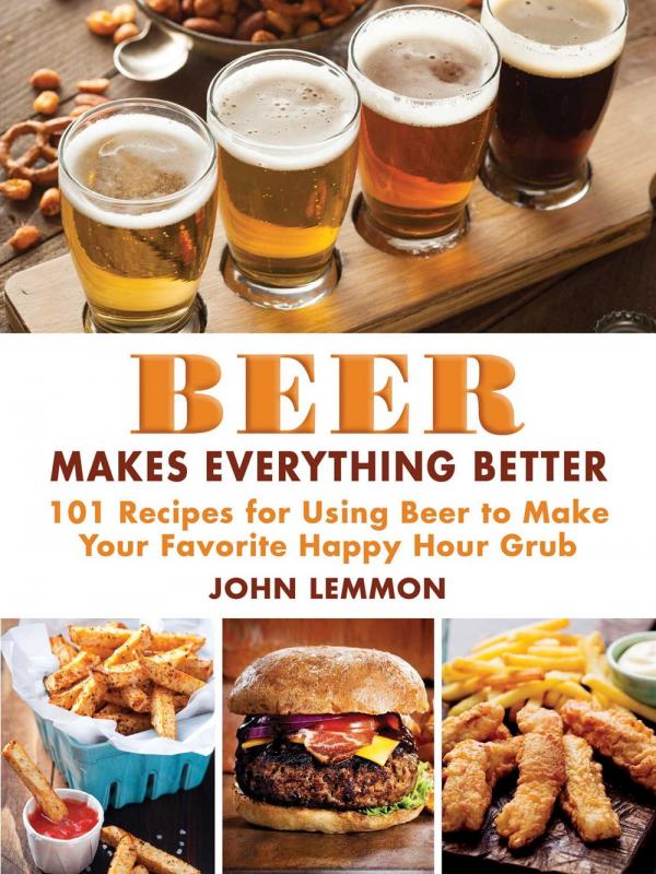 Cover with photos of glasses of beer and various foods.