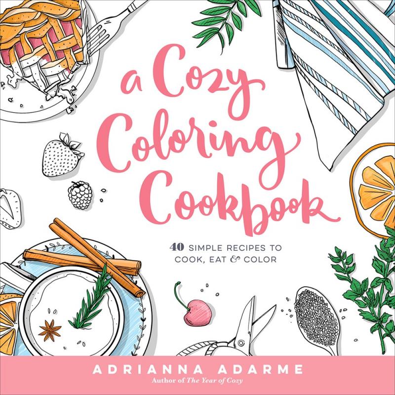 Cover with partially colored drawings of foods