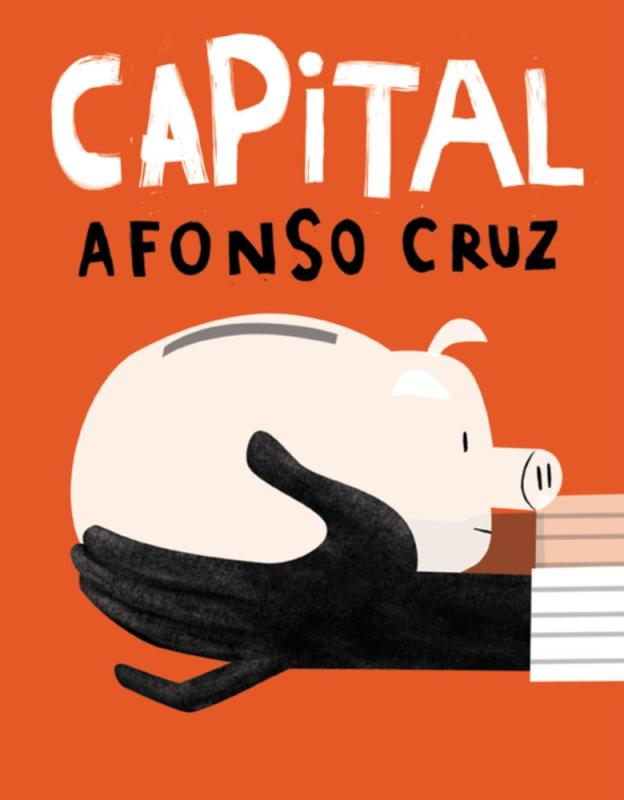 Orange book cover with large image of a white piggy bank.