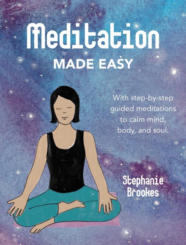 Cover with drawing of a person meditating in front of a background of stars