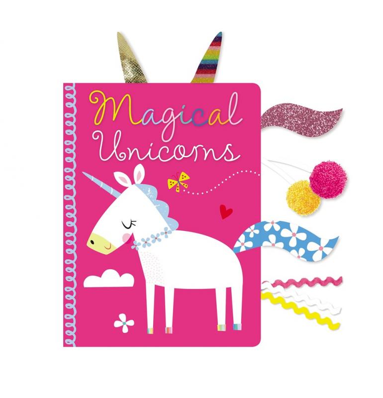 Cover with drawing of unicorn and tabs with different materials