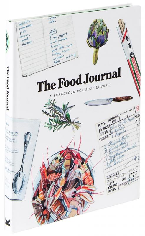 Cover showing recipes, ingredients, a plated meal, and note cards