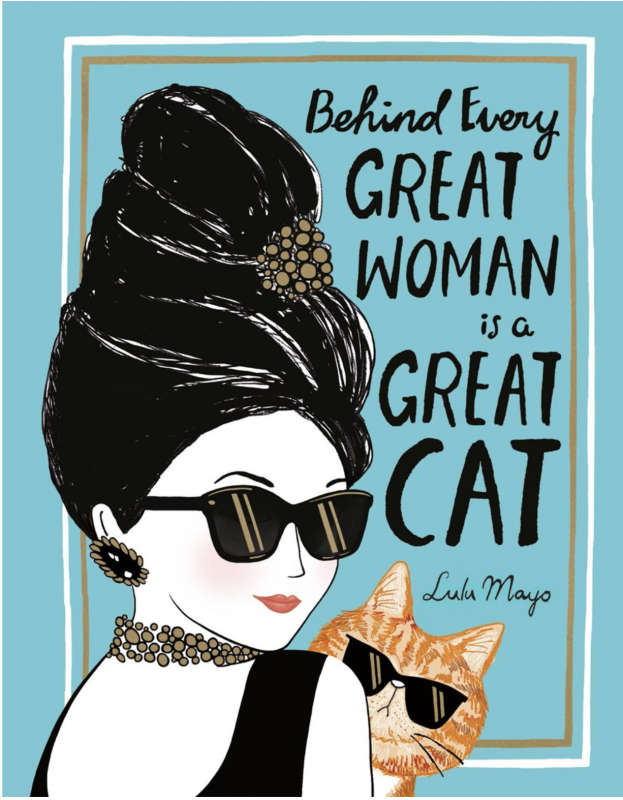 A Breakfast at Tiffany's Hepburn -type holding an orange cat wearing sunglasses