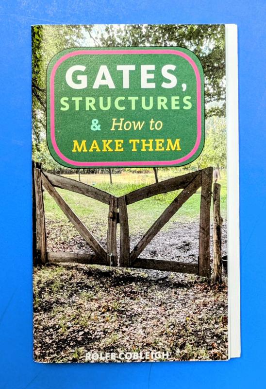 Photographic book cover of a rustic wooden gate with white title text within green rectangle.