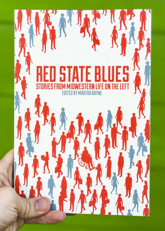 Red and blue figures of people scattered about. 