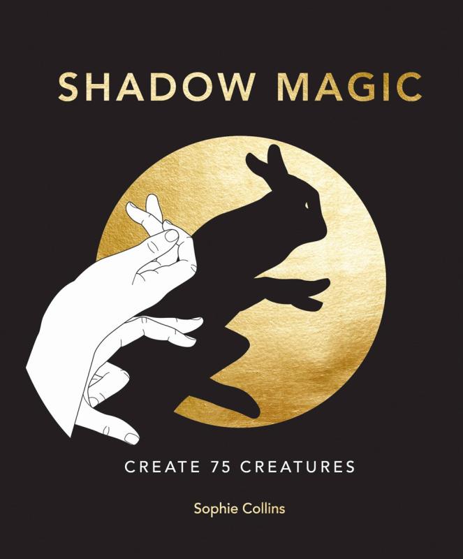 illustration of hands making shadow puppets on black background