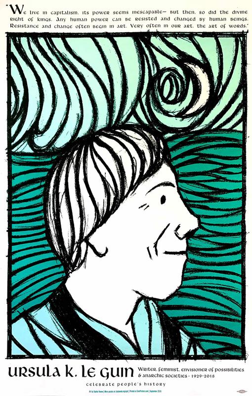 stylized illustration of a profile portrait of  ursula le guin 