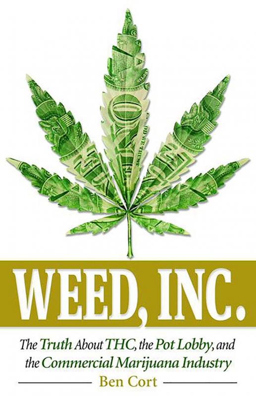 White background with a large marijuana leaf, printed to look as though it is made of green American money.