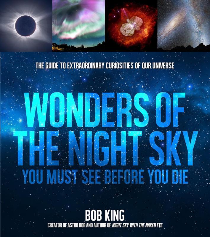 A night sky with different wonders pasted in at the top.