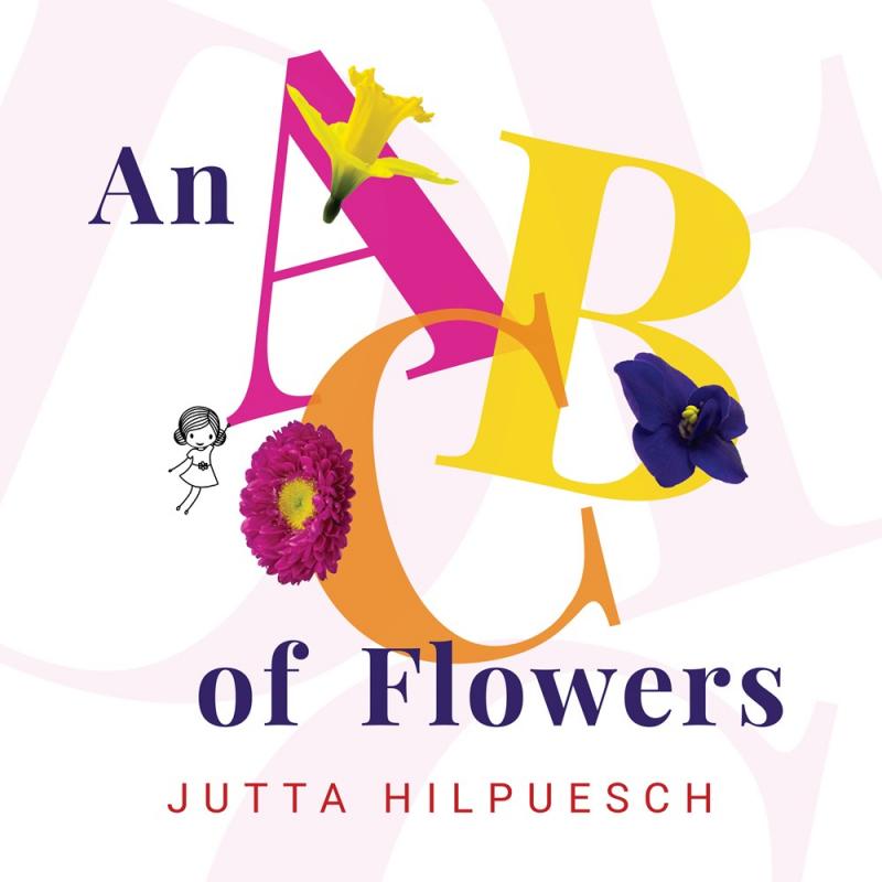 the letters a, b, and c, with flowers superimposed on each letter and with a tiny little stick figure dangling off the bottom of the a