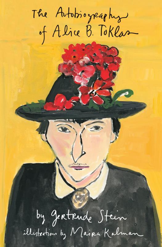 illustration of person in a hat with flowers on orange background