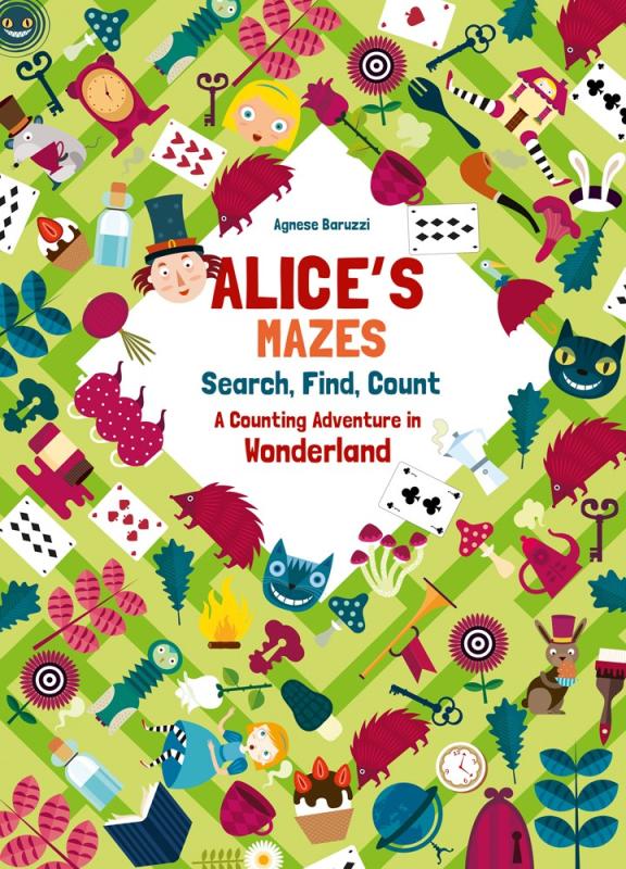 white green and yellow cover with illustration of a maze with characters from the book with red orange blue text