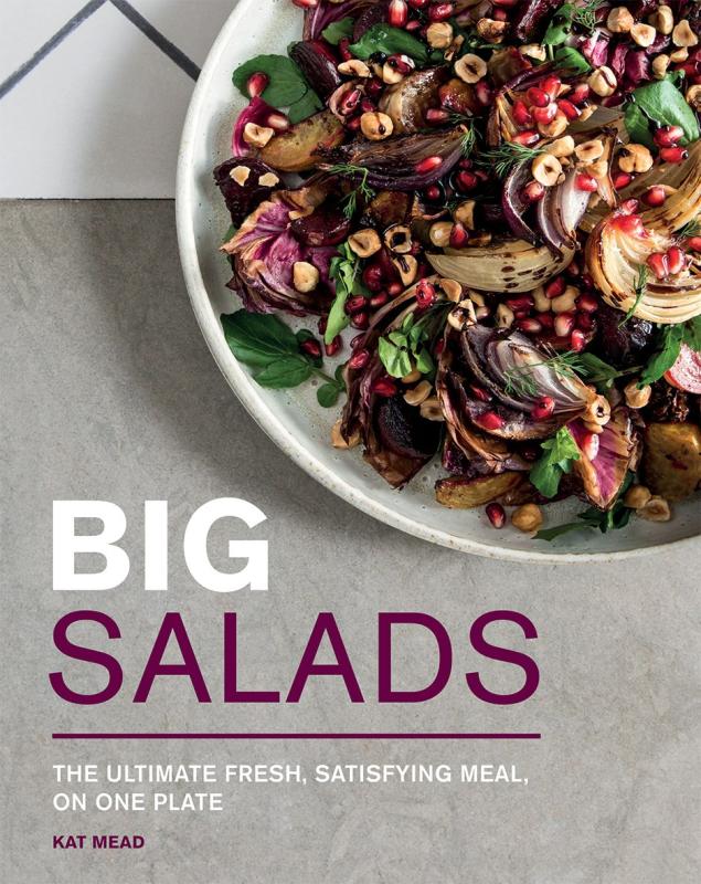 grey and white cover with close up of a bowl of salad with white and pink text