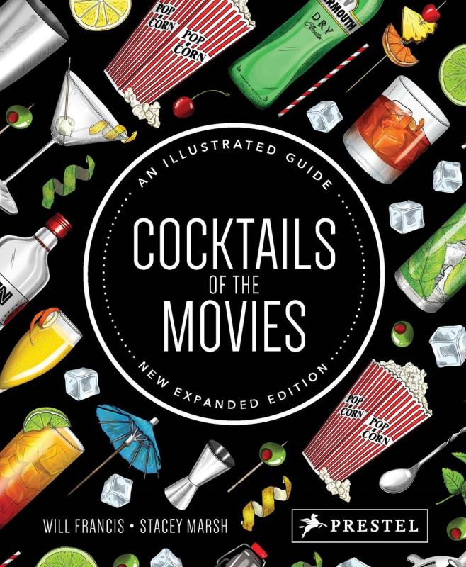 black cover with illustrated drinks and snacks