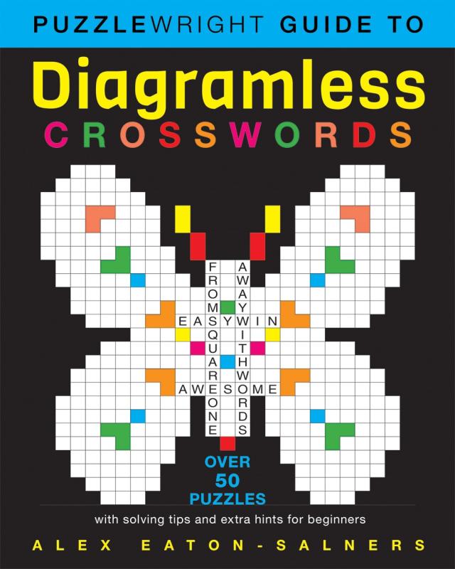 crossword in shape of a butterfly with colorful text and black cover