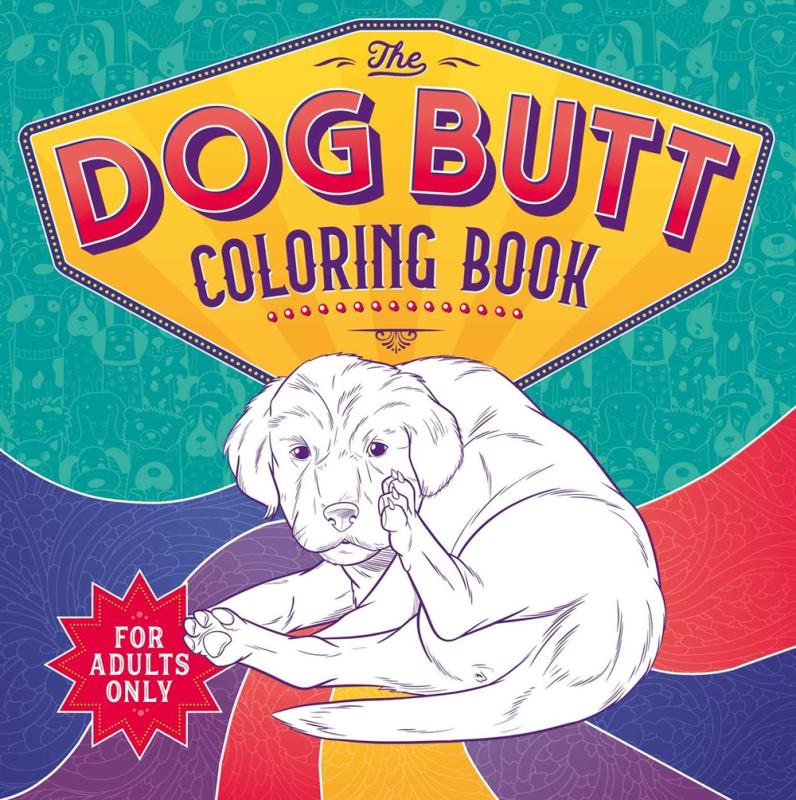 green purple red and yellow cover with white uncolored dog with red text