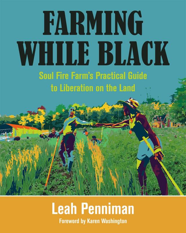 Book cover featuring colorful illustration of two Black people bumping fists surrounded by a farm scene.