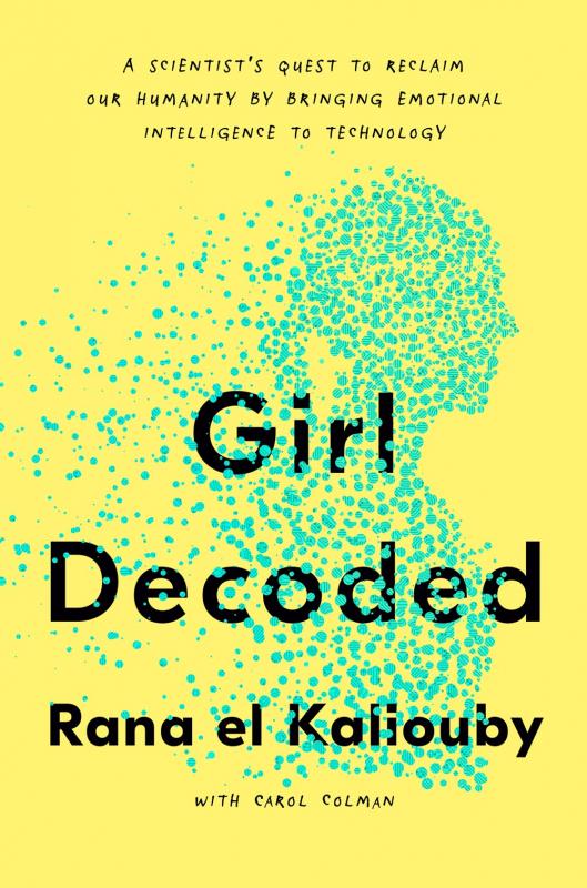 Yellow cover with silhouette of a woman made up of small teal dots.