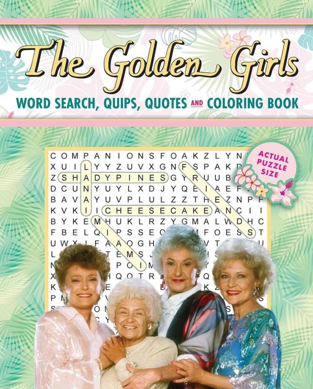 blue and white cover with pink border with gold and blue text with golden girls