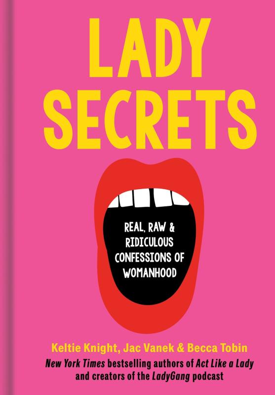 pink cover with yellow white and black text with illustration of mouth with words in it