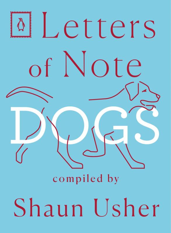 blue cover with red and white text with outline of an illustrated dog