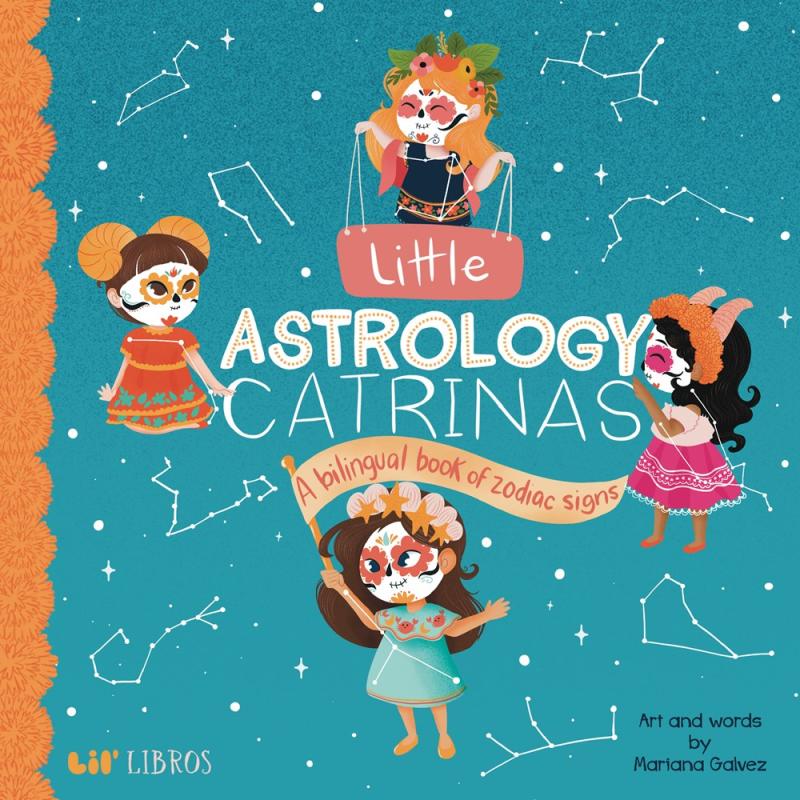 images of four children with La Catrina facepaint over a constellation background