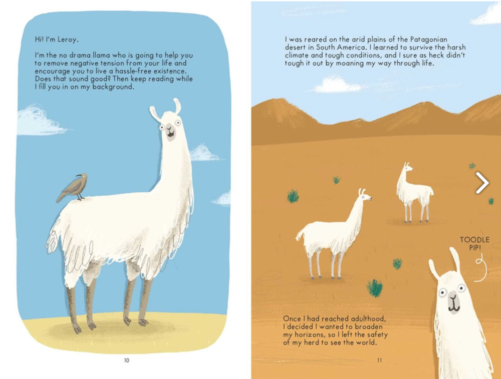 an interior spread with llamas