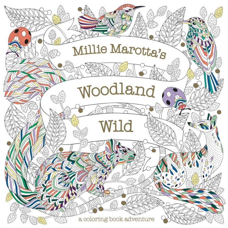 a half-colored in ornate line drawing of various woodland creatures