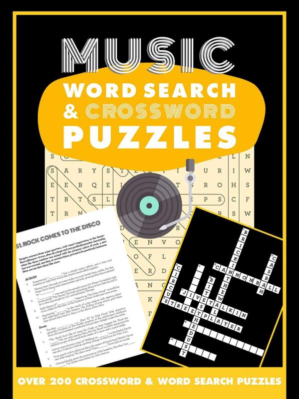 crosswords and wordsearch motifs forming a turntable motif