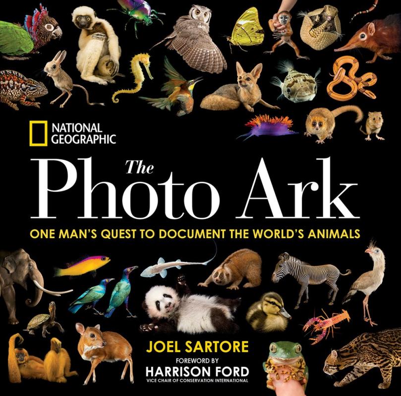 black cover with various animals with white text