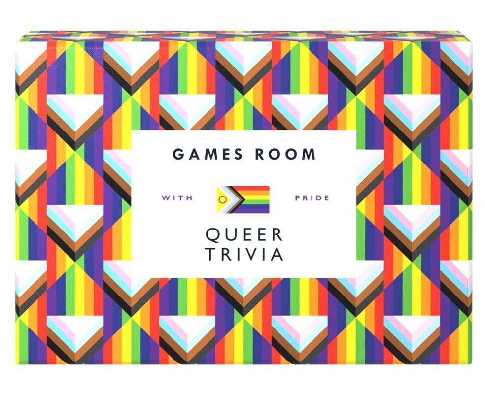 sample box with a patterning of a progressive pride flag