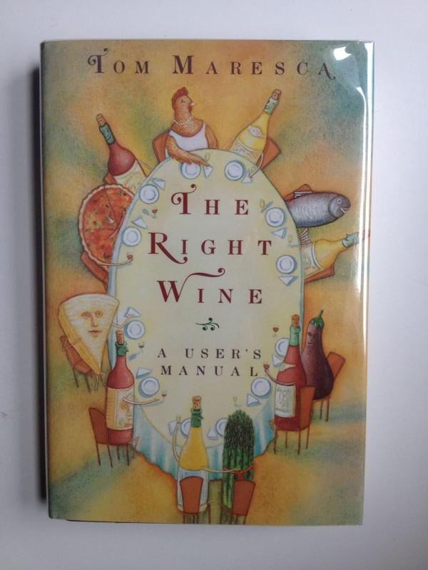 yellow cover with oval table with illustrations of people and wine bottles and glasses with red text