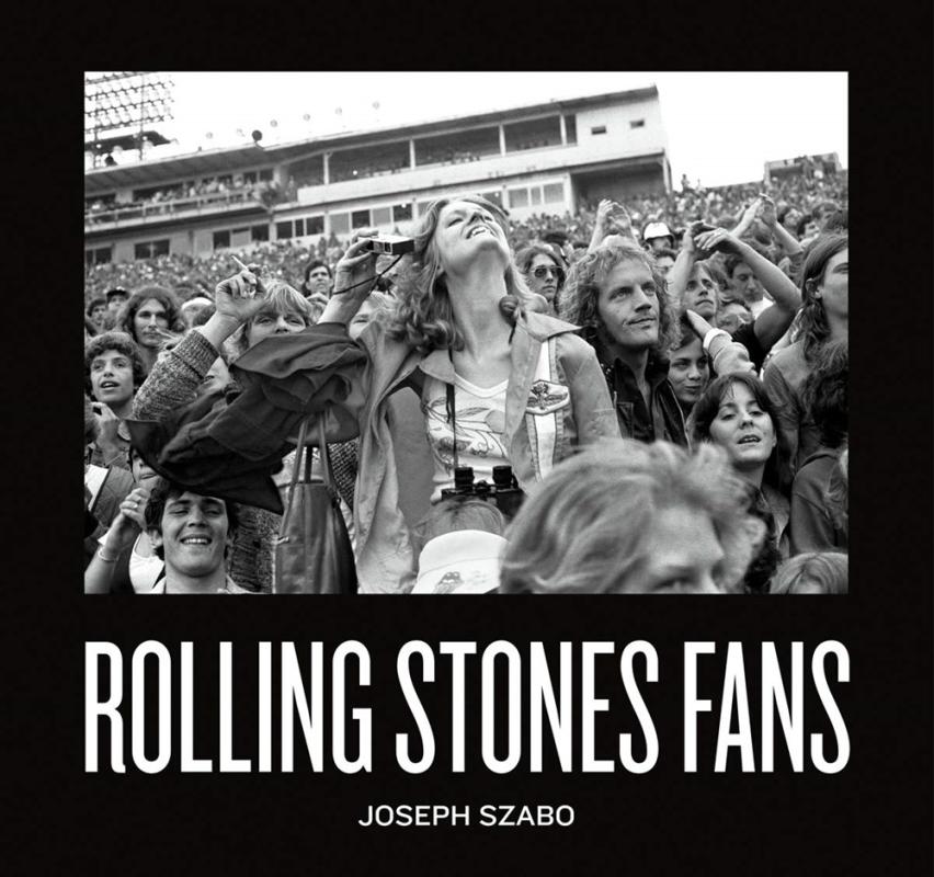 Black and white photo of a crowd enjoying a Rolling Stones concert.