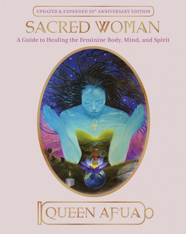 an illustration of a woman with long black hair and a blue body, as though she were part of the sky, in an oval in the center of the cover