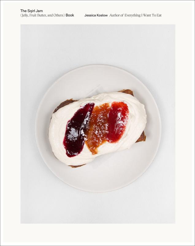 a photo of a piece of toast with whipped cream and three different types of jam on top