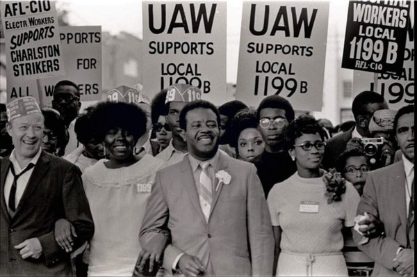 old photo of a picket line