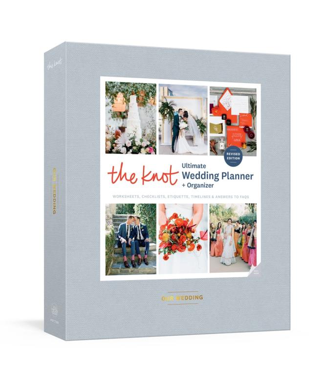 collage of wedding scenes on grey cover with red text