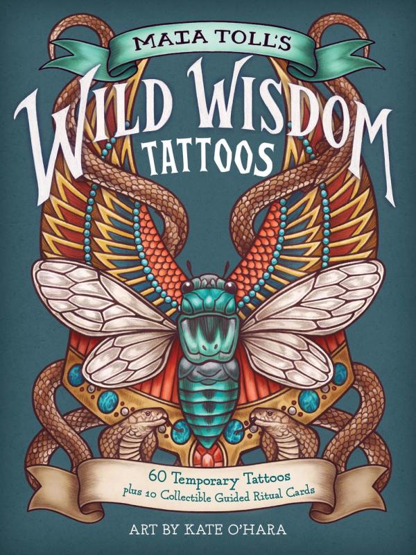 Dark teal background beneath large whimsical illustration of a moth, snakes, and a crown.